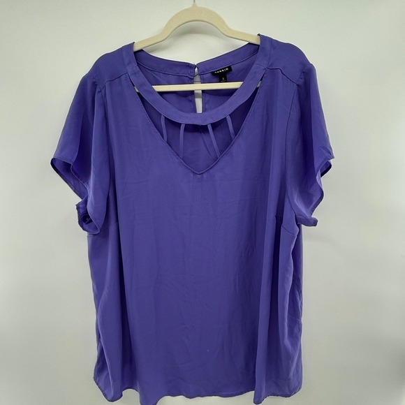 torrid Tops - Torrid Purple Chiffon Blouse Cutout Neck Short Sleeve Plus Size 3 Top